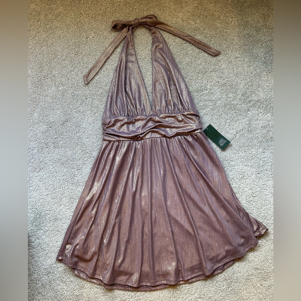 NWT Wild Fable Blush Metallic Halter Style Cocktail Dress, size M